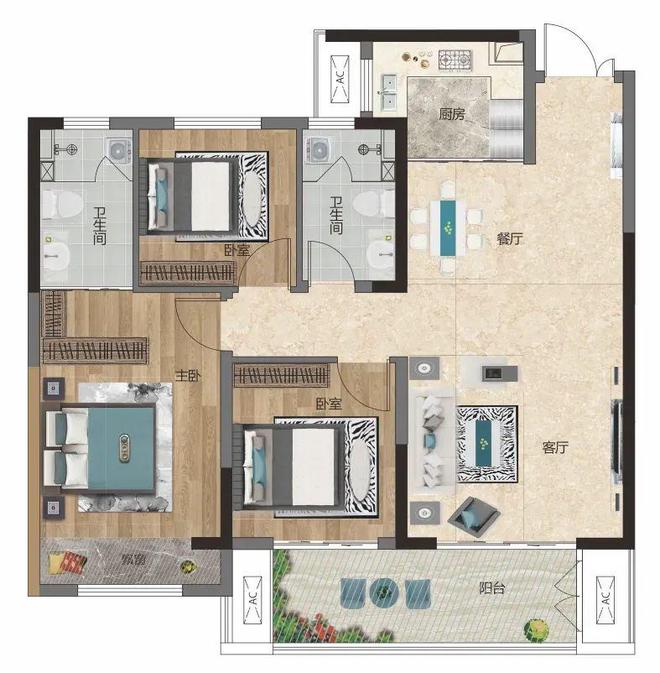 3室2厅2卫 建筑面积约