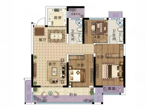 高层3室2厅2卫1厨 105 ㎡ 高层3室2厅2卫1厨 105 ㎡